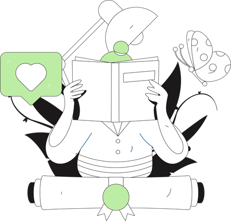 Woman engaged in book reading  Illustration