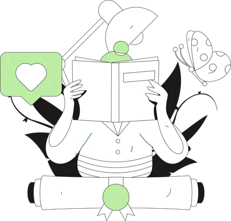 Woman engaged in book reading  Illustration