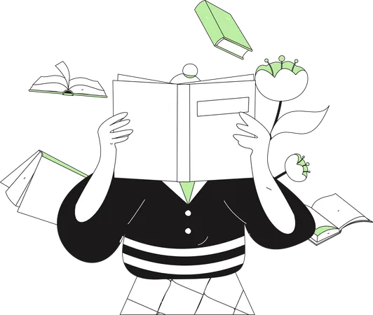 Woman engaged in book reading  Illustration