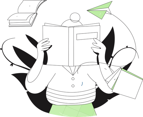 Woman engaged in book reading  Illustration