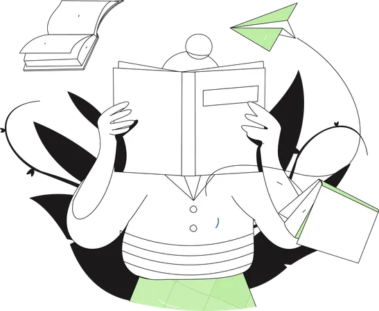 Woman engaged in book reading  Illustration
