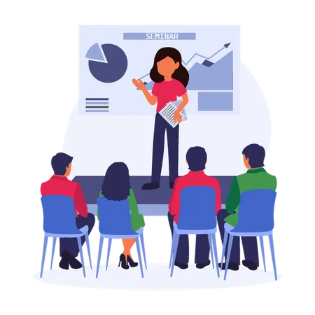 Woman Engaging in Seminar Discussion  Illustration