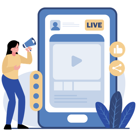 Woman Engaging Live Streaming Mobile  Illustration