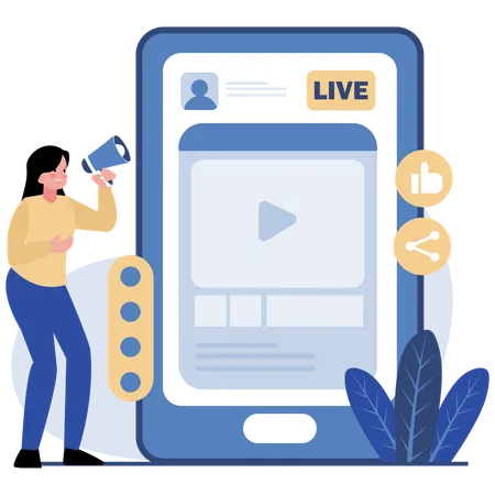 Woman Engaging Live Streaming Mobile  Illustration