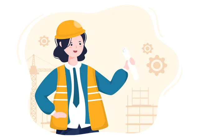 Woman Engineer holding plan Illustration