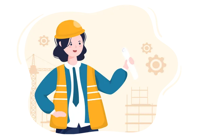 Woman Engineer holding plan  Illustration