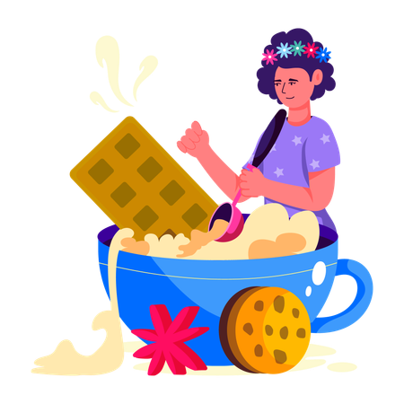 Woman Enjoy Chocolate Drink  Illustration