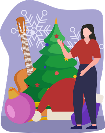 Woman enjoy Christmas  Illustration