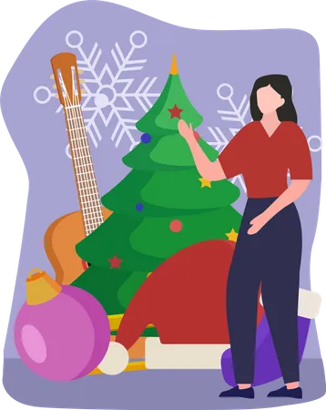 Woman enjoy Christmas  Illustration