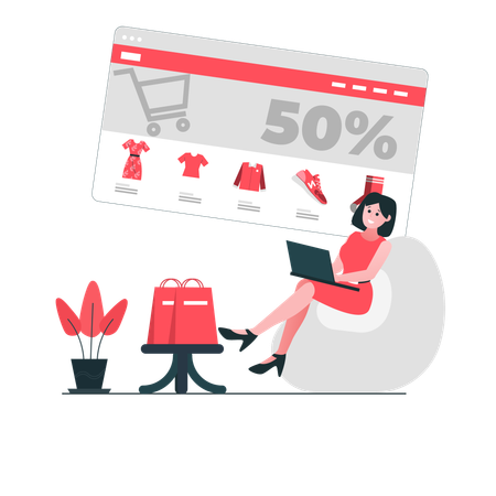 Woman Enjoy Discount at Home  Illustration