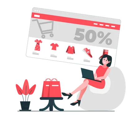 Woman Enjoy Discount at Home  Illustration