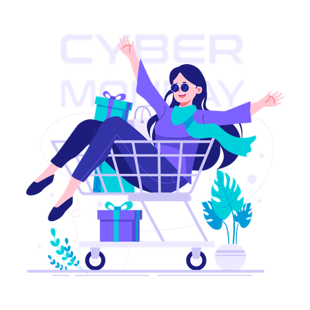 Woman enjoy discounted price on cyber monday  Illustration