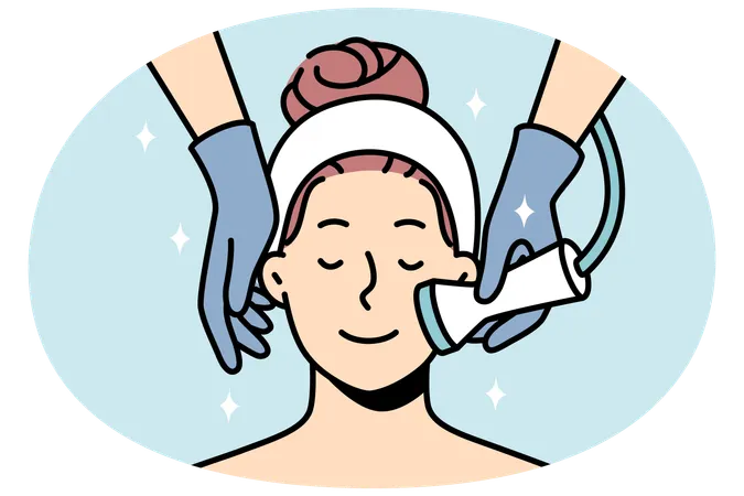 Woman enjoy face skin treatment in saloon  Illustration