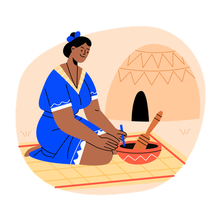 Woman enjoy Kava ceremony  Illustration