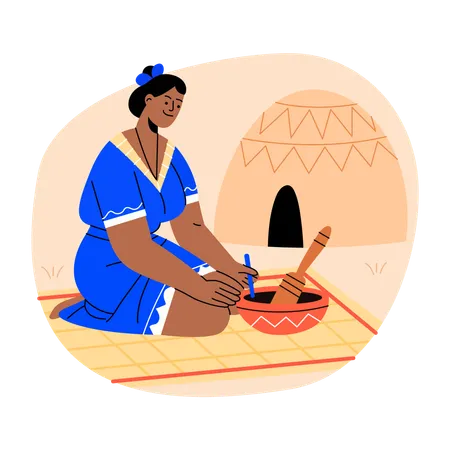 Woman enjoy Kava ceremony  Illustration