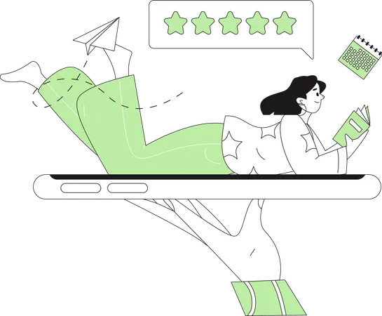 Woman enjoy reading highly rated book  Illustration