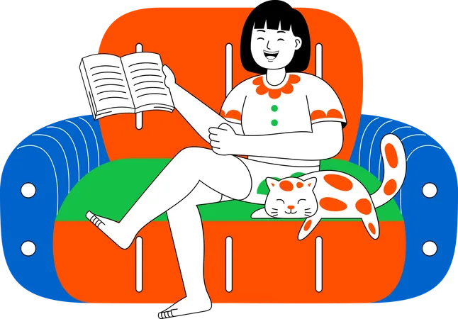 Woman Enjoy Reading  Illustration