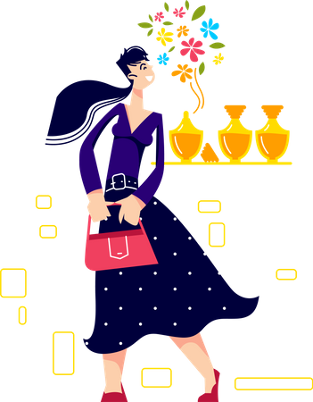 Woman enjoy scent in perfumery store  Illustration