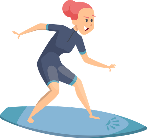 Woman Enjoy Surfing Illustration