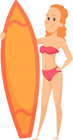Woman Enjoy Surfing Illustration