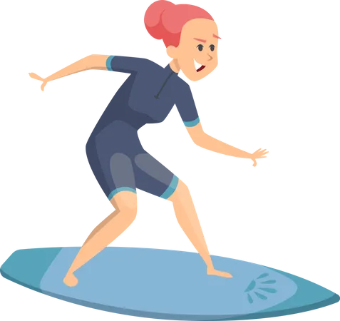 Woman Enjoy Surfing  Illustration