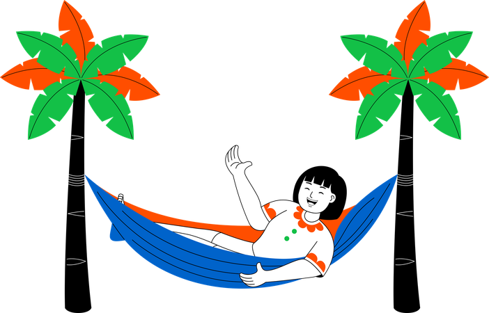 Woman Enjoy With Hammock  Illustration