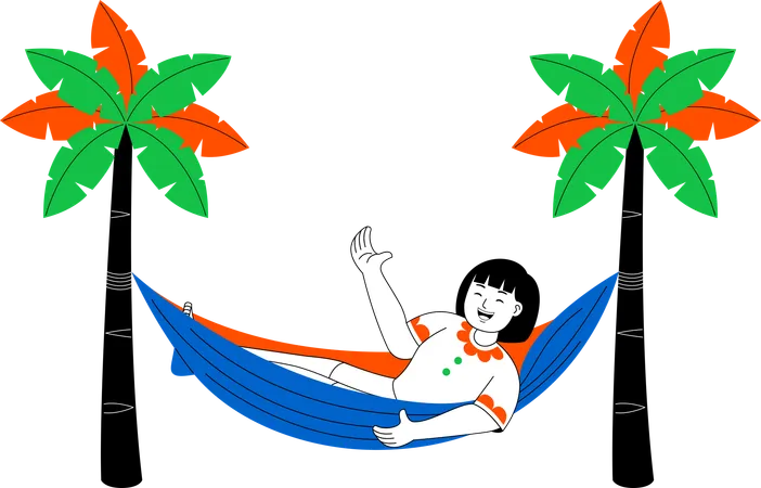 Woman Enjoy With Hammock  Illustration