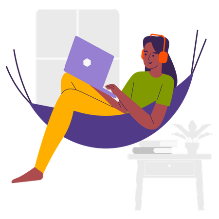 Woman Enjoy Work on hammock  Illustration