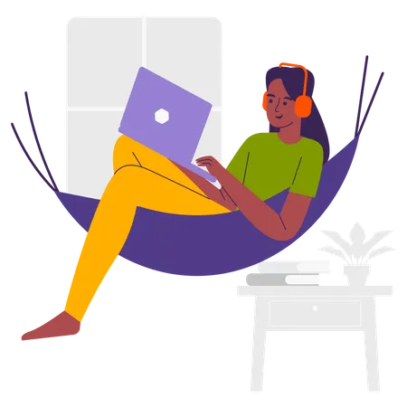 Woman Enjoy Work on hammock  Illustration