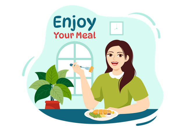 Woman Enjoy Your Meal  Illustration
