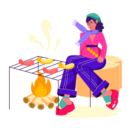 Woman enjoying bbq party  Illustration