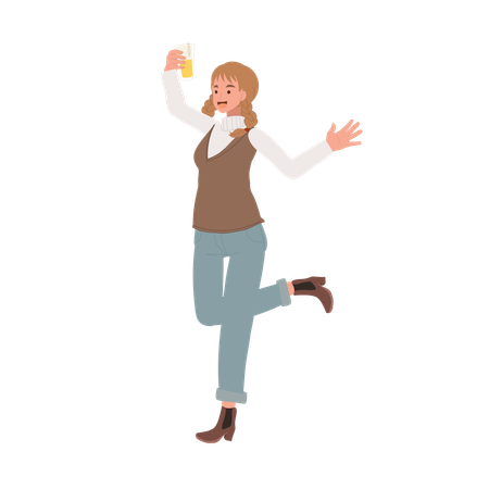 Woman Enjoying Beer  Illustration