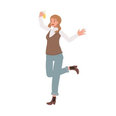 Woman Enjoying Beer  Illustration