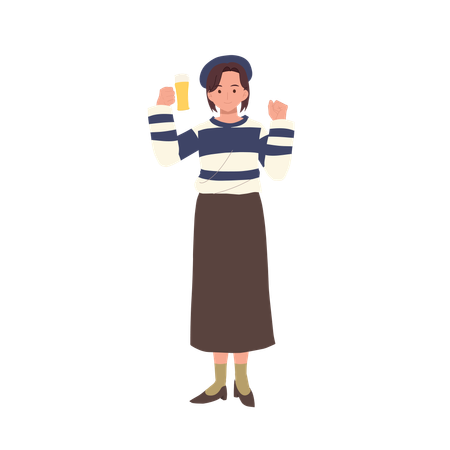 Woman Enjoying Beer  Illustration