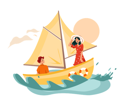 Woman enjoying boat ride Illustration