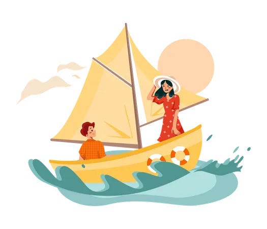 Woman enjoying boat ride Illustration