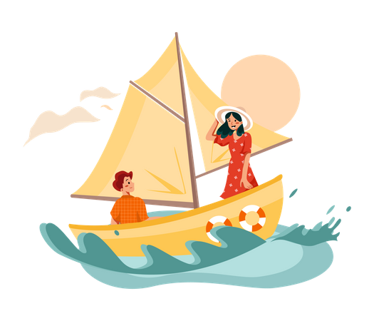 Woman enjoying boat ride  Illustration