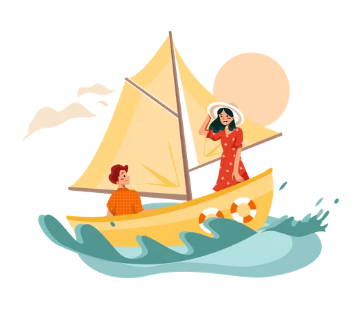 Woman enjoying boat ride  Illustration