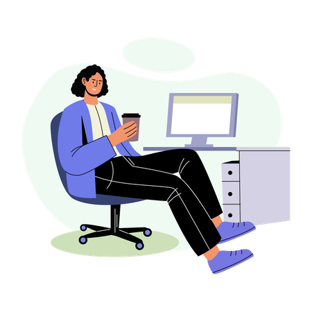 Woman Enjoying coffee at her desk  Illustration