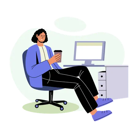 Woman Enjoying coffee at her desk  Illustration