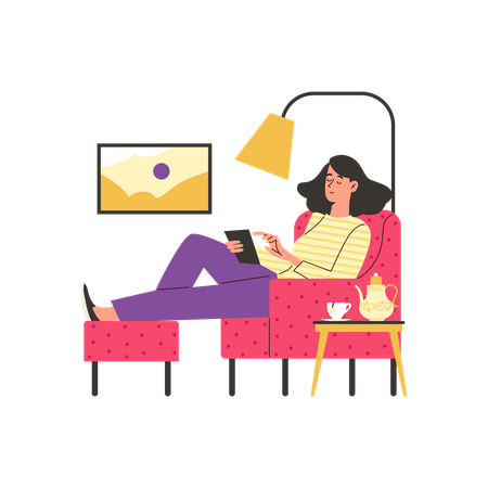 Woman enjoying comfortable stay at home  Illustration