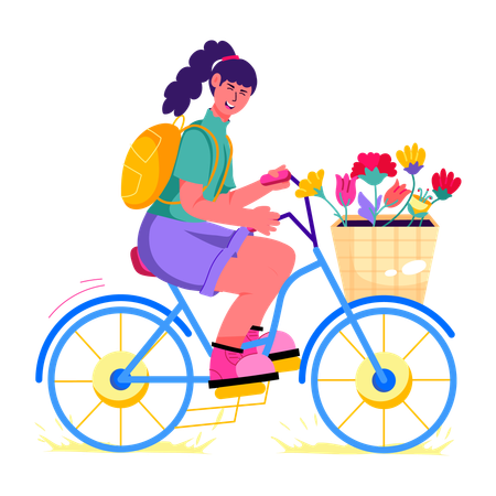 Woman enjoying Cycling  Illustration