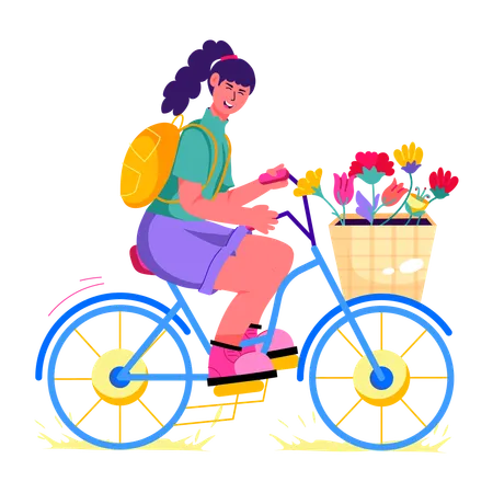 Woman enjoying Cycling  Illustration