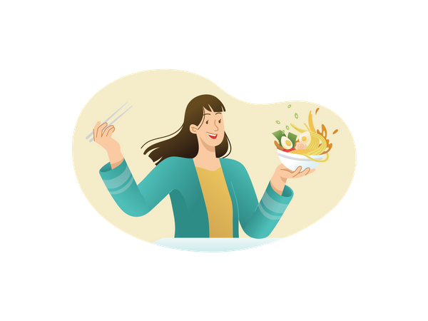 Woman enjoying food  Illustration