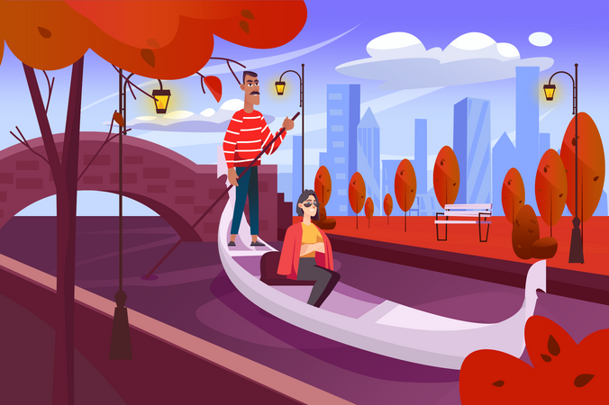 Woman Enjoying Gondola Ride  Illustration