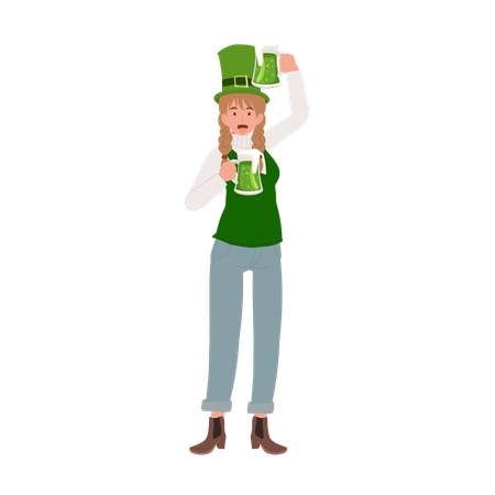 Woman Enjoying Green Beer  Illustration