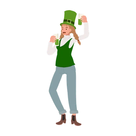 Woman Enjoying Green Beer  Illustration