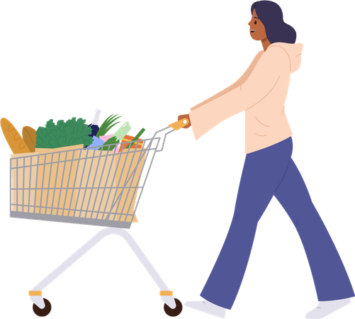 Woman enjoying grocery shopping  Illustration