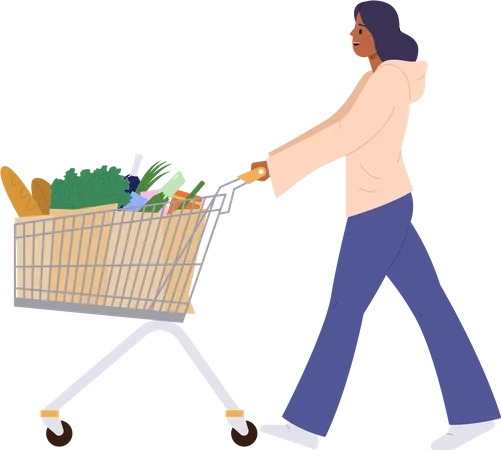 Woman enjoying grocery shopping  Illustration