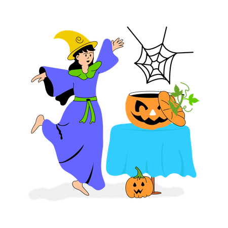 Woman Enjoying Halloween  Illustration